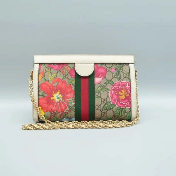 100% Authentic GUCCI Ophidia Chain Brown Flora Canvas Shoulder Bag - Picture 2 of 12